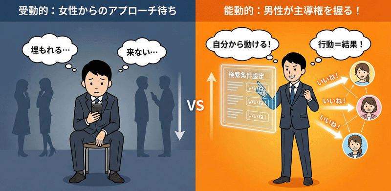 パパ活アプリごとに男性側が主導権を持ちやすい仕組みの違いを解説したイラスト